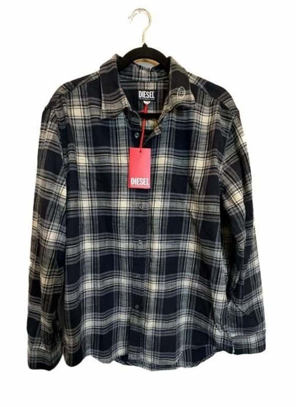 Diesel Men's Black White Plaid Long Sleeve Button Down Flannel Shirt